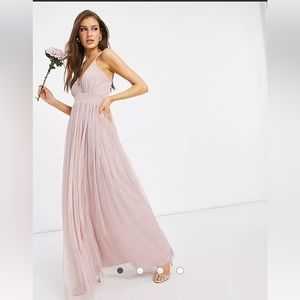 Anaya With Love Bridesmaid tulle plunge front maxi dress in pink